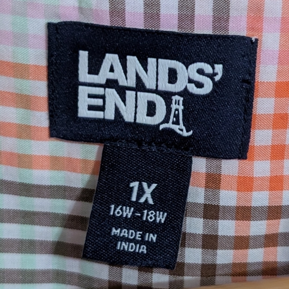 Lands End Womens Tunic Top Plaid Check Plus Size 1X Shirt - Picture 3 of 5
